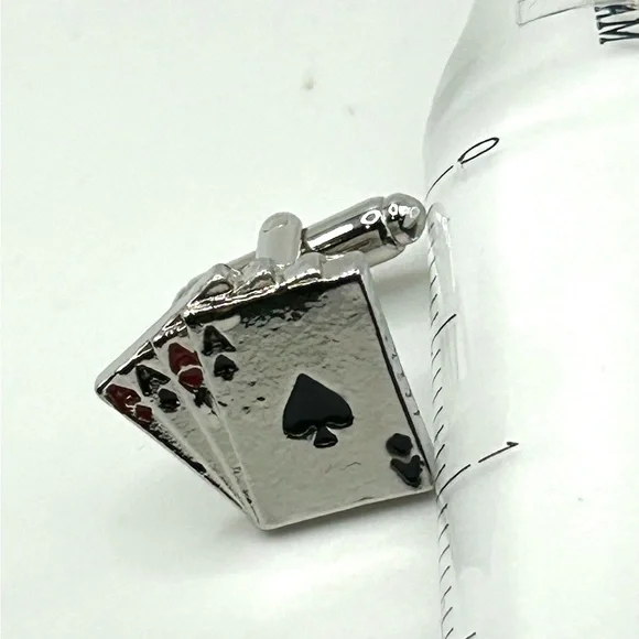 Playing Cards Poker Lucky Aces Winning Hand Casino Las Vegas Cufflinks - Picture 2 of 2